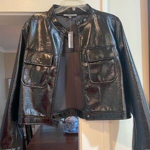 Elliott Lauren black patent cropped Moro jacket NWT